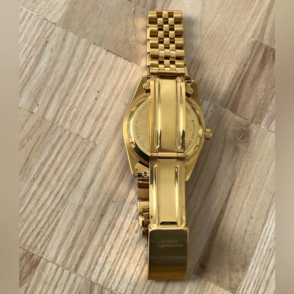 Rogue Signature Diamond Dress Watch Gold-Tone Dial, Case, Bracelet Date Window